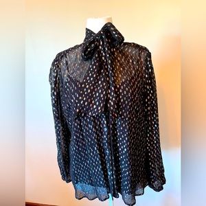 J. Crew Tie-neck blouse with rainbow Lurex dot, size XL